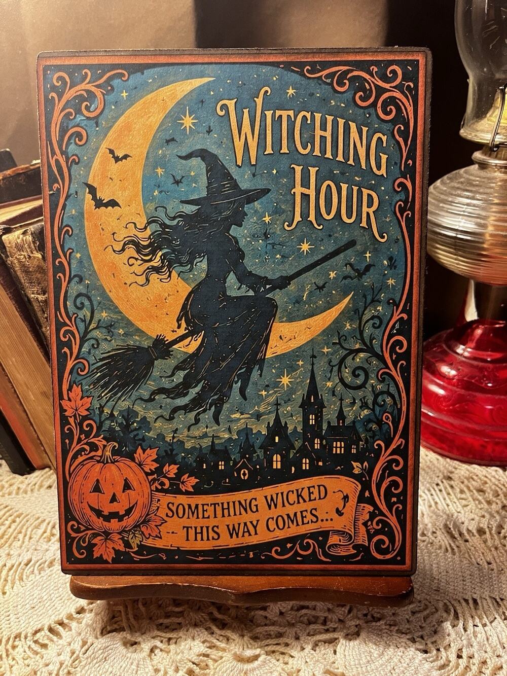Halloween, Witching Hour, Retro Handcrafted Plaque